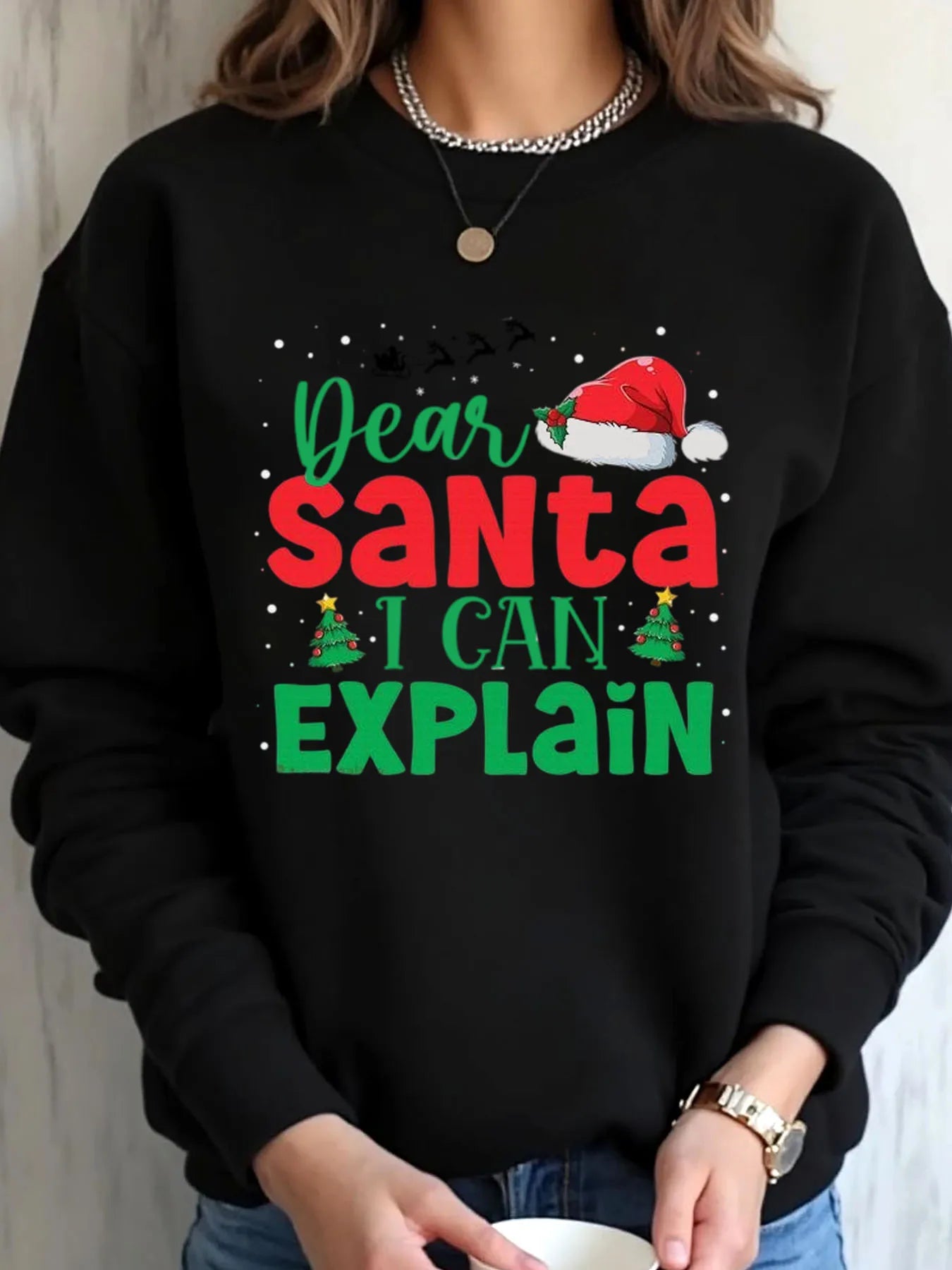 Women Oversized Sweatshirt Christmas Dear Santa I Can Explain Print Outdoor Wear