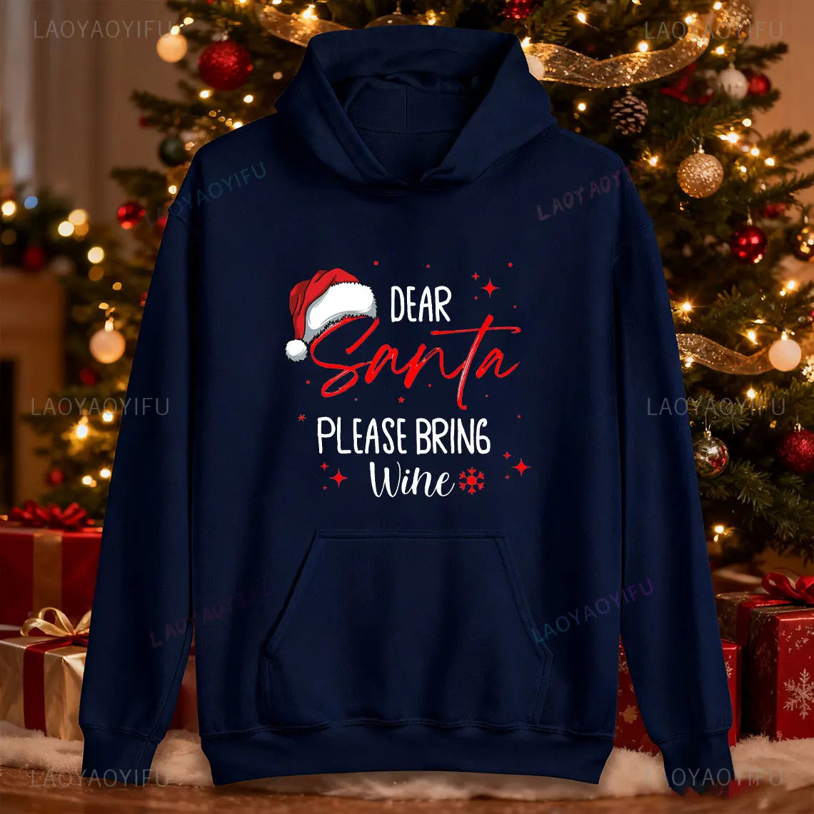 New in Hoodies Dear Santa Wine Hoodie Funny Christmas Unisex Sweatshirt Hoody Casual Crew Neck Casual Fashion Retro Y2k Clothes