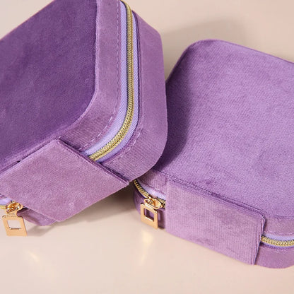 Velvet Jewelry Box For Women Necklace Ring Earrings Organizer Holder Travel Portable Zipper Square Jewelry Storage Case