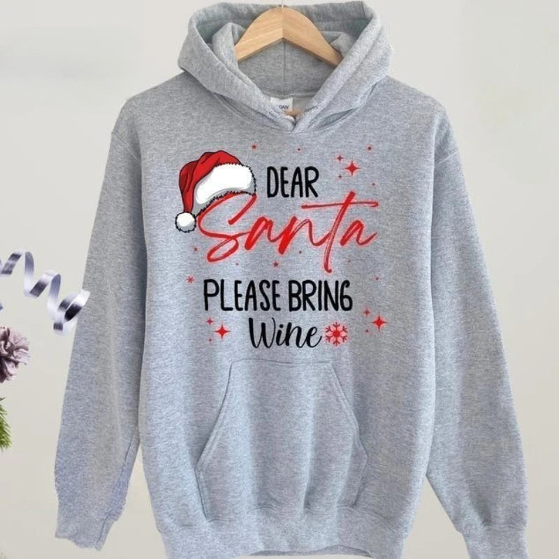 New in Hoodies Dear Santa Wine Hoodie Funny Christmas Unisex Sweatshirt Hoody Casual Crew Neck Casual Fashion Retro Y2k Clothes