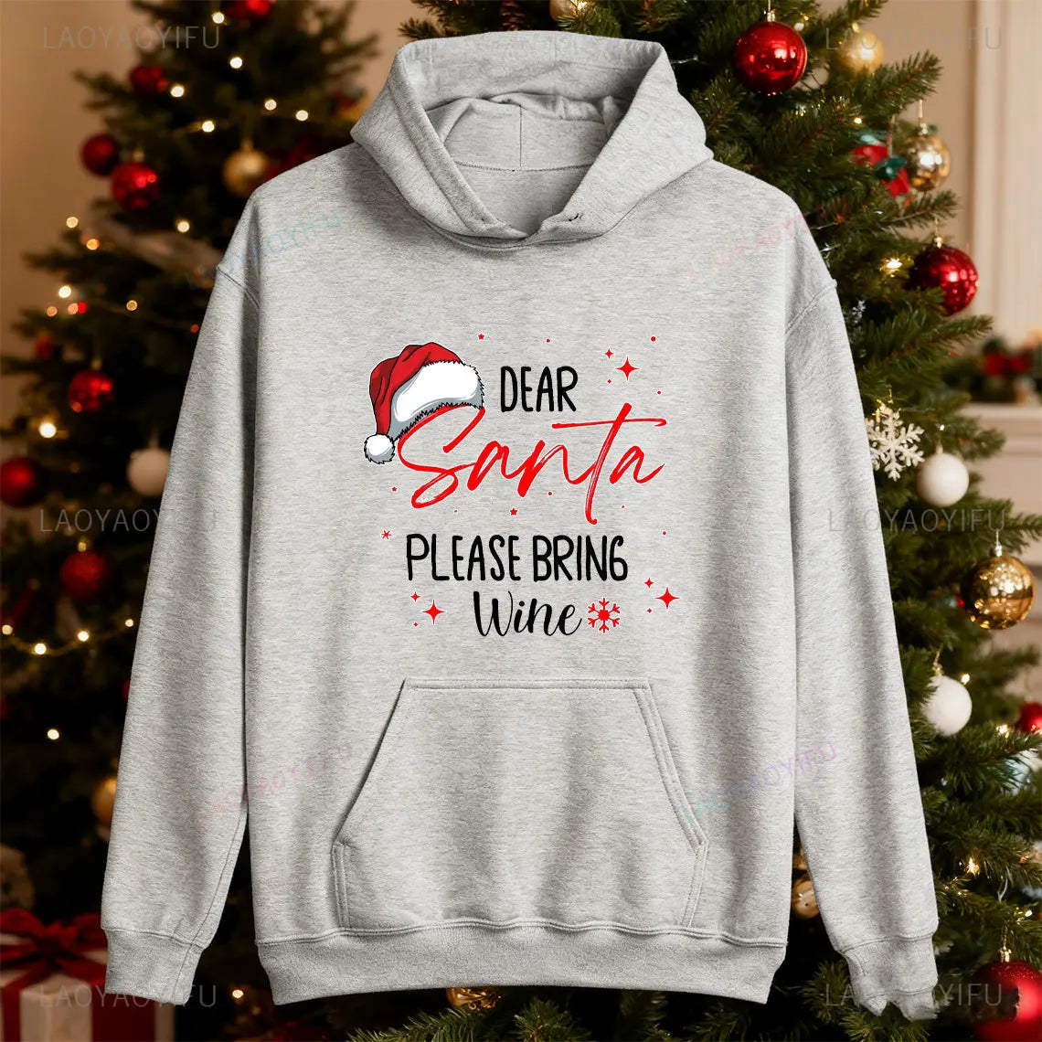 New in Hoodies Dear Santa Wine Hoodie Funny Christmas Unisex Sweatshirt Hoody Casual Crew Neck Casual Fashion Retro Y2k Clothes