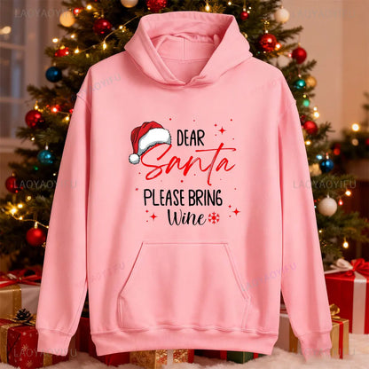 New in Hoodies Dear Santa Wine Hoodie Funny Christmas Unisex Sweatshirt Hoody Casual Crew Neck Casual Fashion Retro Y2k Clothes