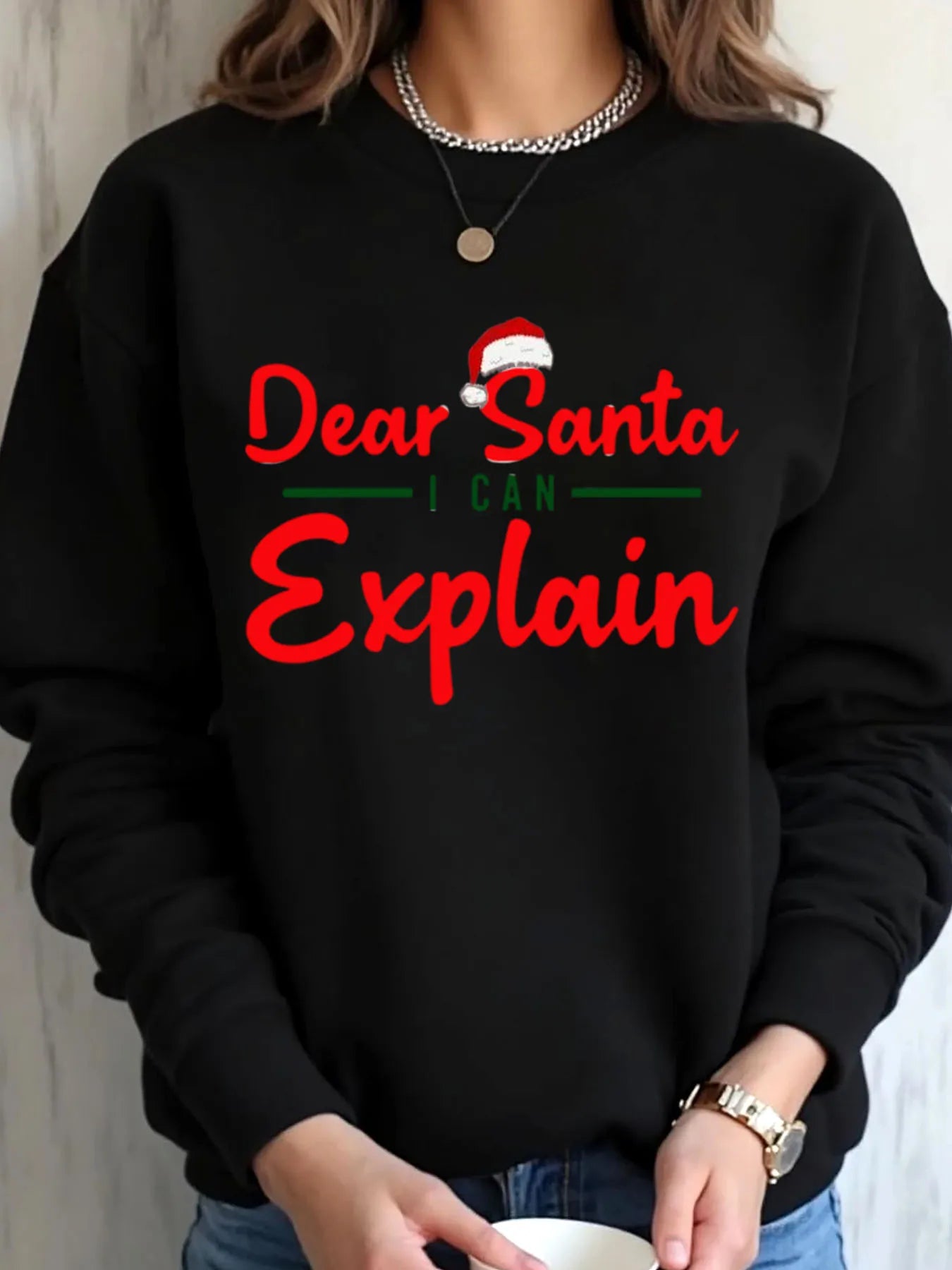Women Oversized Sweatshirt Christmas Dear Santa I Can Explain Print Outdoor Wear