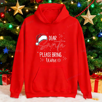 New in Hoodies Dear Santa Wine Hoodie Funny Christmas Unisex Sweatshirt Hoody Casual Crew Neck Casual Fashion Retro Y2k Clothes