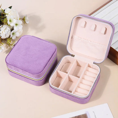 Velvet Jewelry Box For Women Necklace Ring Earrings Organizer Holder Travel Portable Zipper Square Jewelry Storage Case