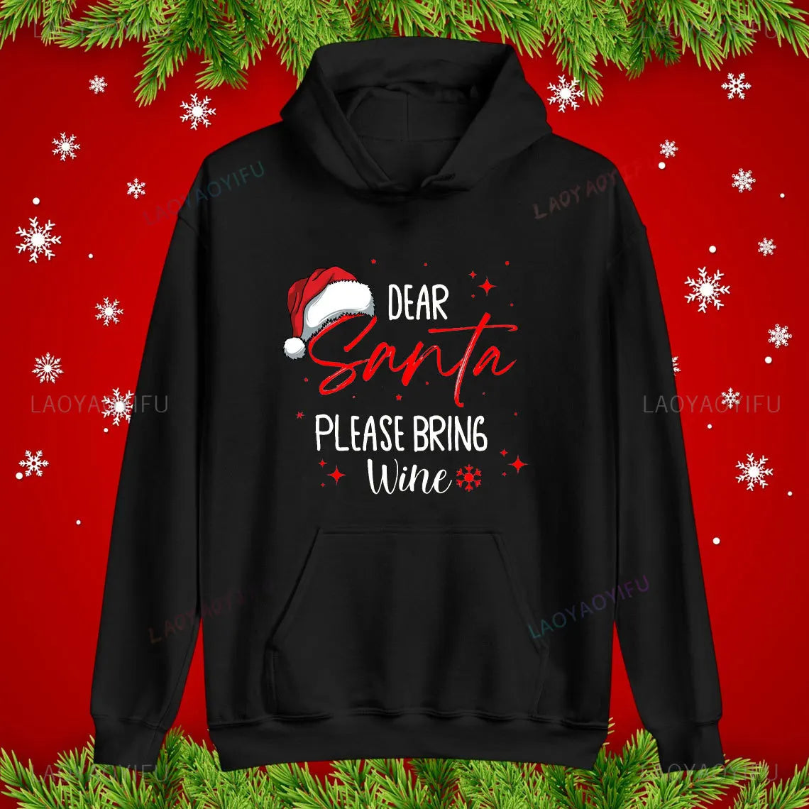 New in Hoodies Dear Santa Wine Hoodie Funny Christmas Unisex Sweatshirt Hoody Casual Crew Neck Casual Fashion Retro Y2k Clothes
