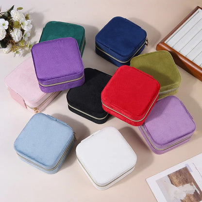 Velvet Jewelry Box For Women Necklace Ring Earrings Organizer Holder Travel Portable Zipper Square Jewelry Storage Case
